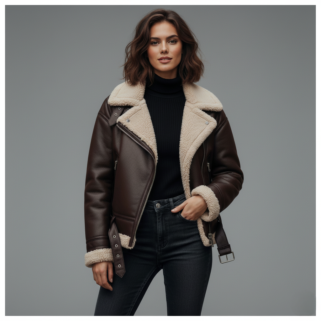 Éclat Parisien™ - Premium Vegan Leather Aviator Jacket